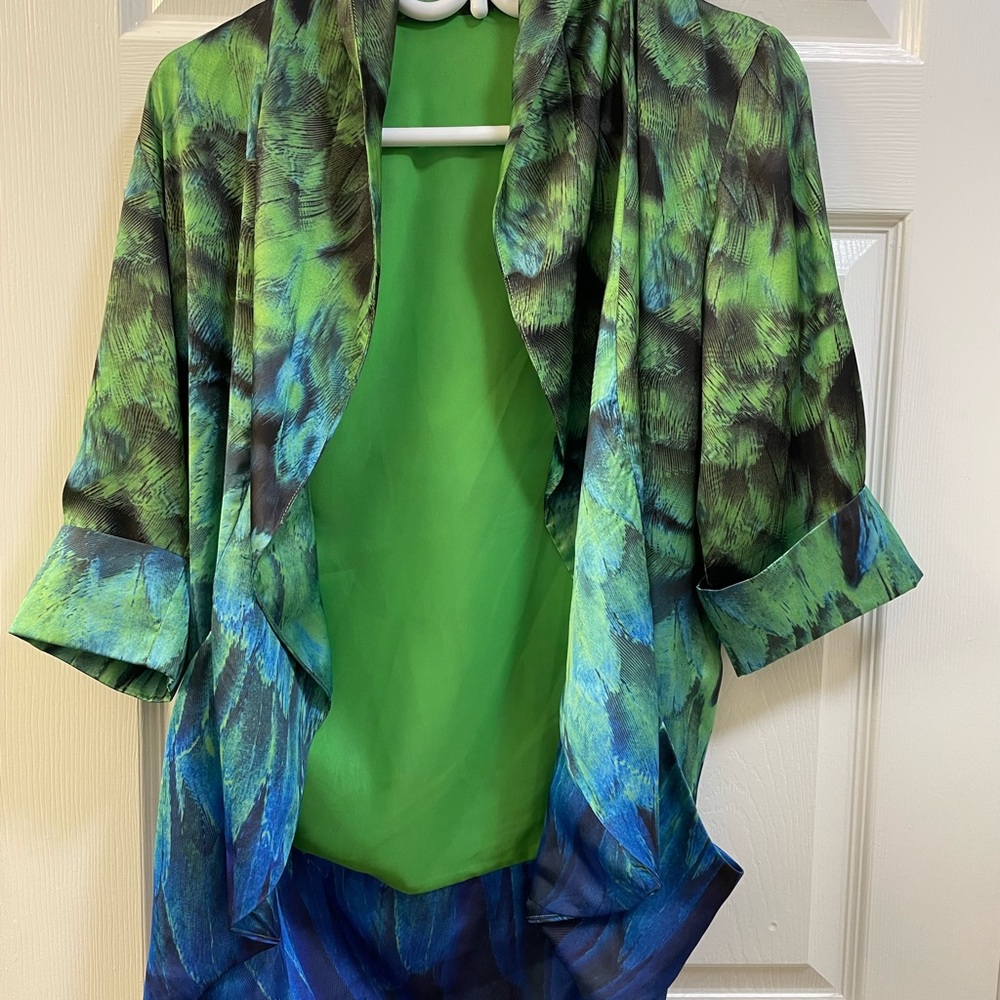 Vibrant Green and Blue Print Blazer